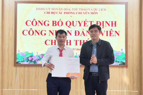 Công bố các quyết định về công tác Đảng tại Đảng bộ Sở Văn hóa, Thể thao và Du lịch